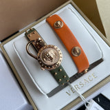 Versace Medusa Lock Icon Quartz Beige Dial Green Leather Strap Watch for Women - VEDW00519 Buy Now By Versace