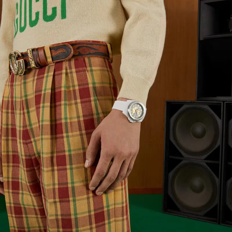 Shop Gucci Dive Automatic Transparent Dial White Rubber Strap Watch For Men - YA136343 in USA
