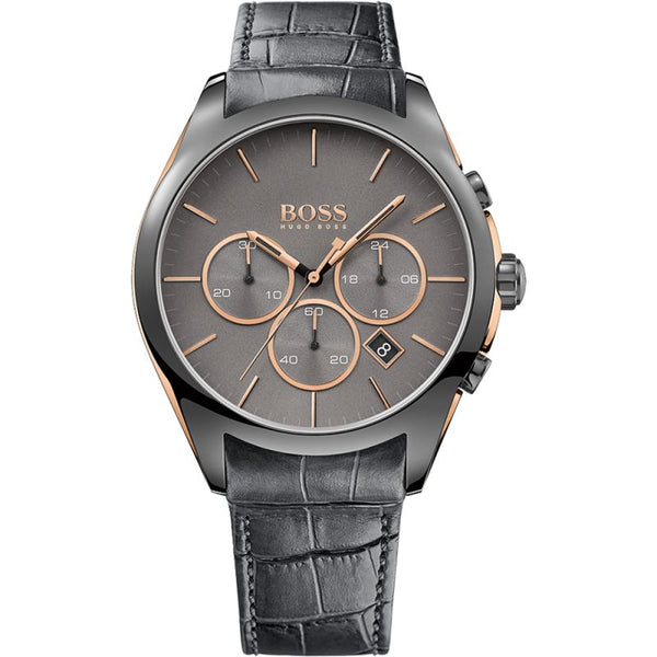 Hugo Boss Onyx Grey Dial Black Leather Strap Watch for Men - 1513366 Buy Now By Hugo Boss