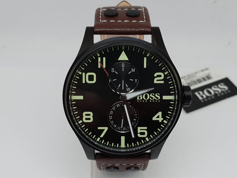 Hugo Boss Aeroliner Maxx Black Dial Brown Leather Strap Watch For Men - 1513079 Buy Now By Hugo Boss