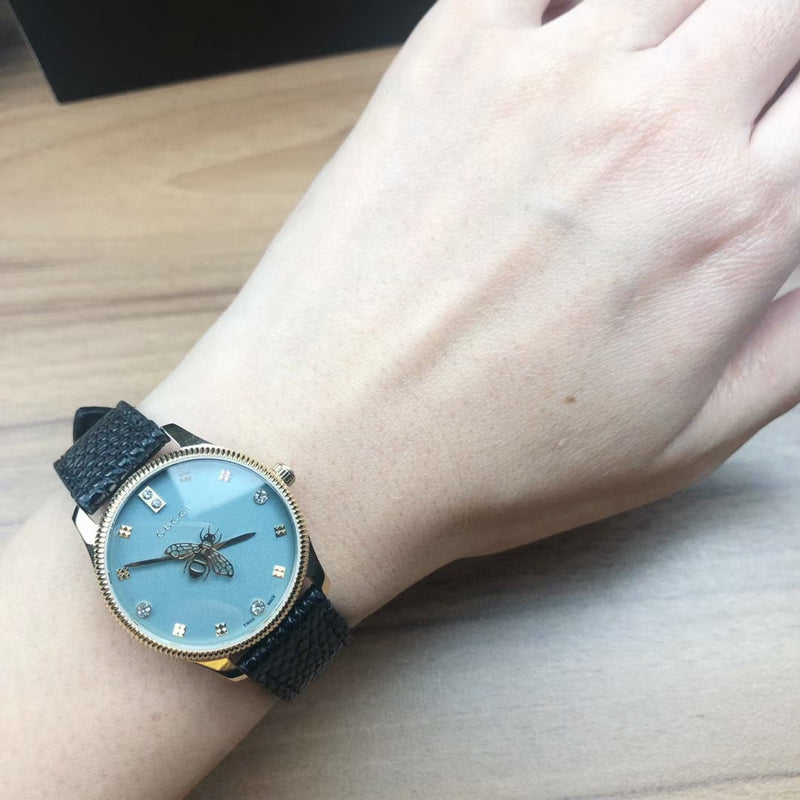 Shop Gucci G Timeless Quartz Blue Dial Black Leather Strap Watch For Men - YA1265018 in USA