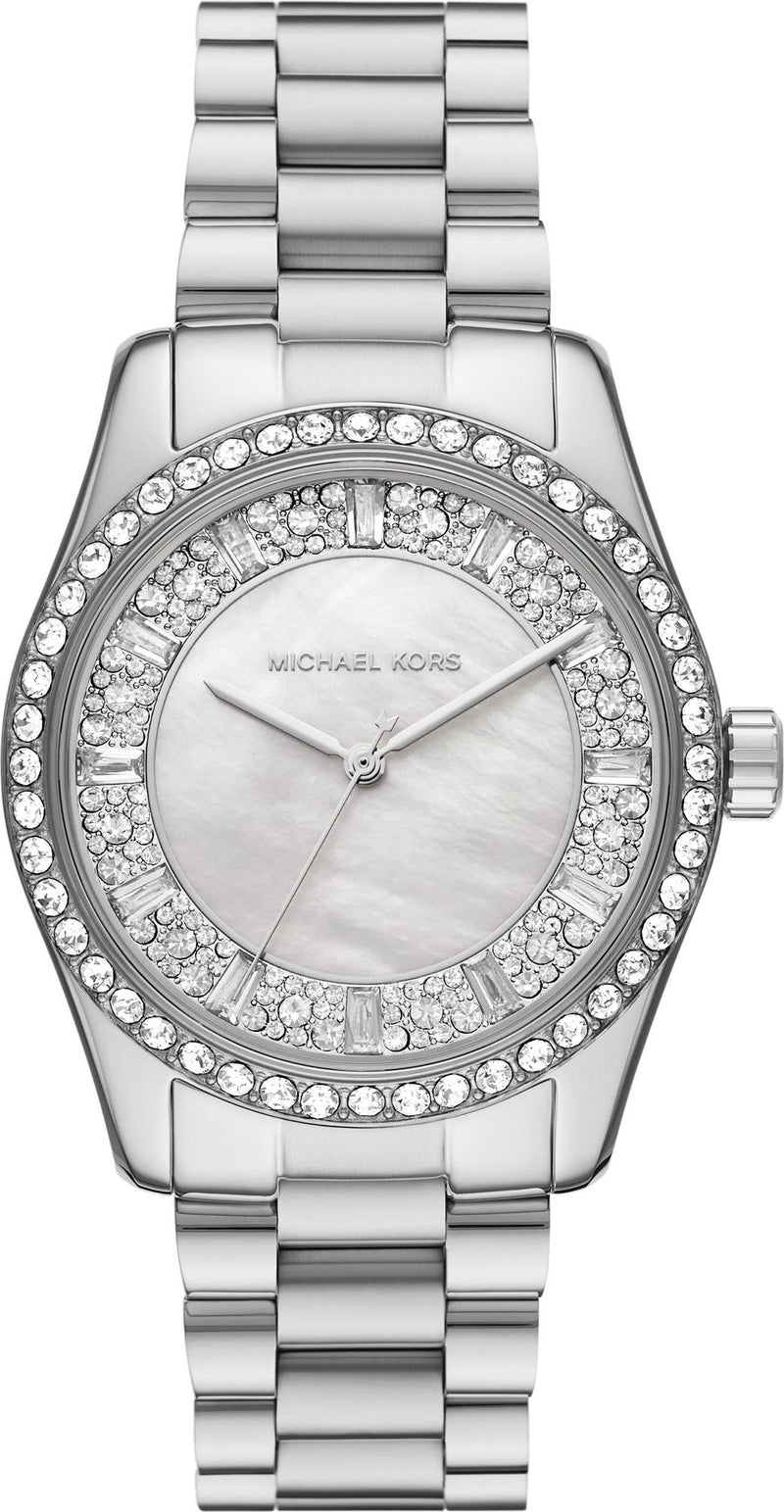 Michael Kors Lexington Lux Three Hand Mother of Pearl Silver Dial Silver Steel Strap Watch for Women - MK7445 Buy Now By Michael Kors