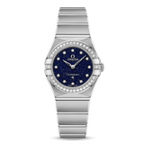 Shop Omega Constellation Manhattan Quartz Diamonds Blue Dial Silver Steel Strap Watch for Women - 131.15.25.60.53.001 in USA