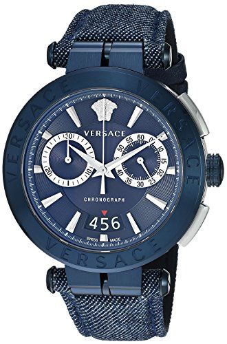 Shop Versace Aion Chronograph Blue Dial Blue Leather Strap Watch for Men - VBR070017 in USA