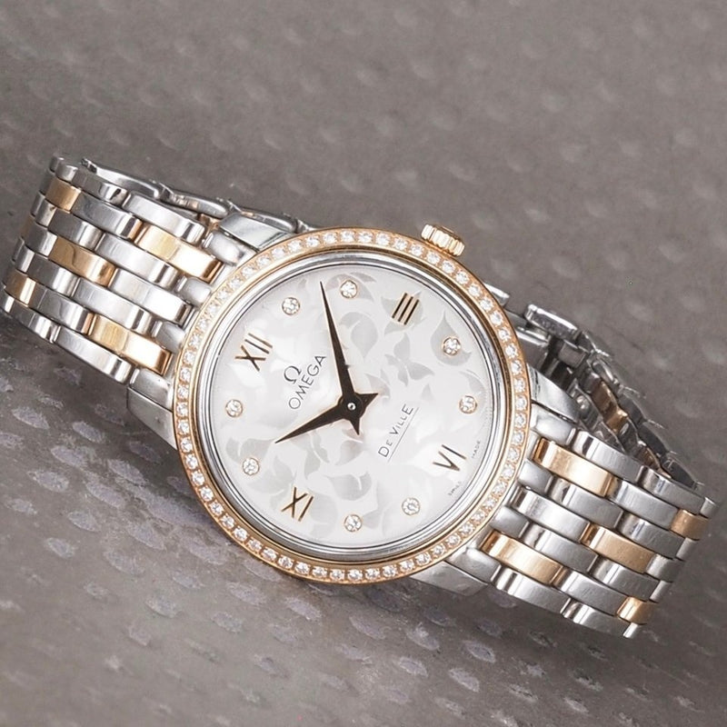 Shop Omega De Ville Prestige Quartz Diamonds Silver Dial Two Tone Steel Strap Watch for Women - 424.25.27.60.52.001 in USA