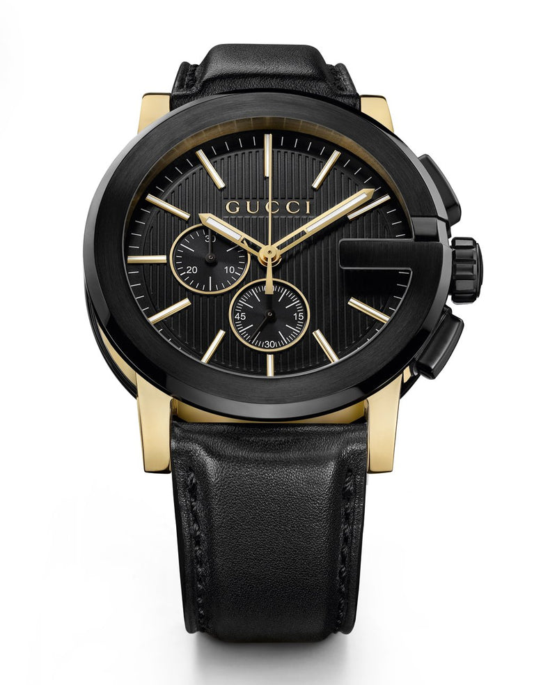 Shop Gucci G Chrono Black Dial Black Leather Strap Watch For Men - YA101203 in USA