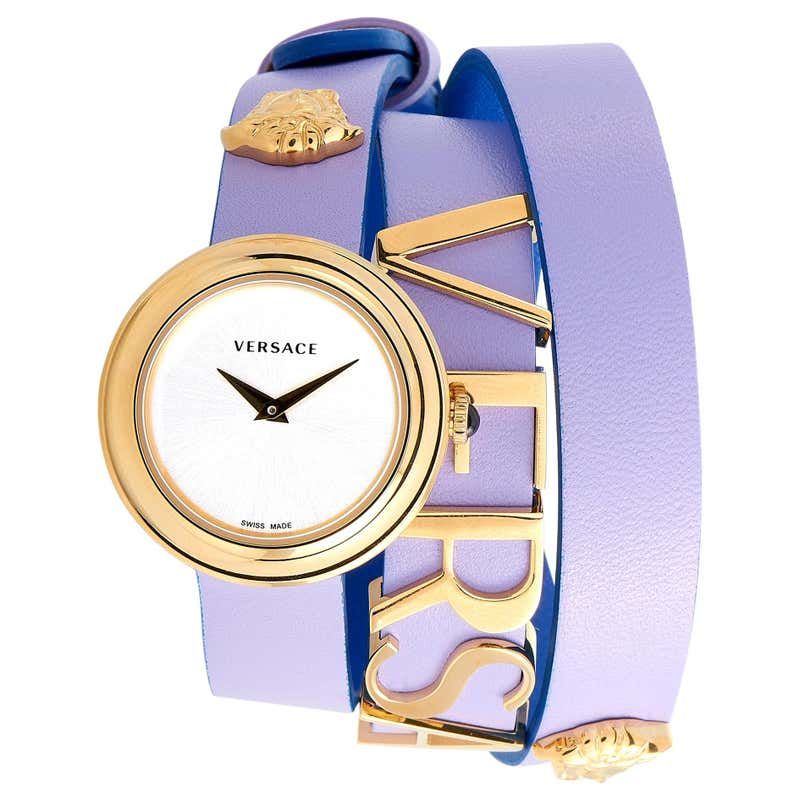 Shop Versace V-Flare Silver Dial Purple Leather Strap Watch for Women - VEBN00318 in USA