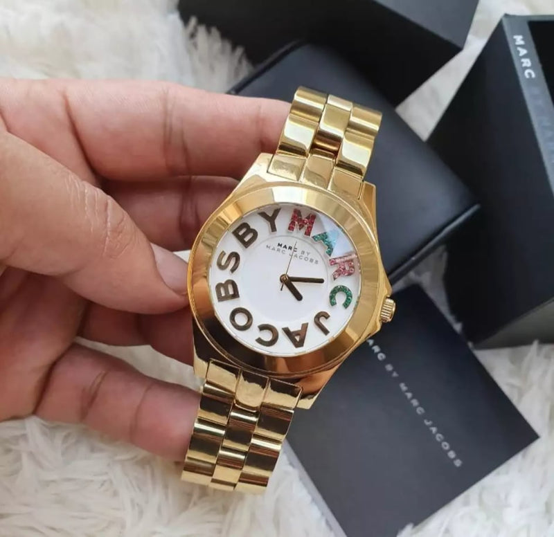 Marc Jacobs Rivera White Dial Gold Steel Strap Watch for Women - MBM3137 Buy Now By Marc Jacobs