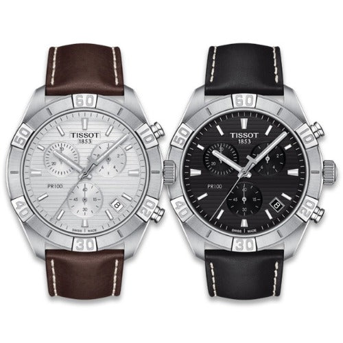 Tissot PR 100 Sport Quartz Chronograph Black Dial Black Leather Strap Watch For Men - T101.617.16.051.00 Buy Now By Tissot