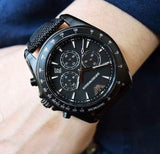 Emporio Armani Sigma Chronograph Black Dial Black Leather Strap Watch For Men - AR6131 Buy Now By Emporio Armani