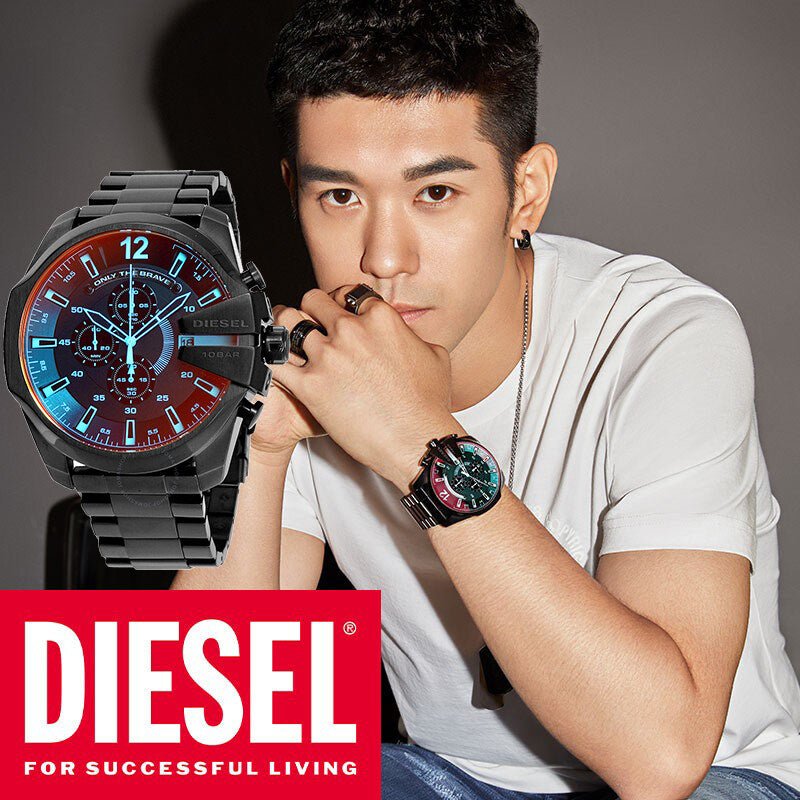 Diesel Mega Chief Chronograph Black Dial Black Steel Strap Watch For Men - DZ4318 Buy Now By Diesel