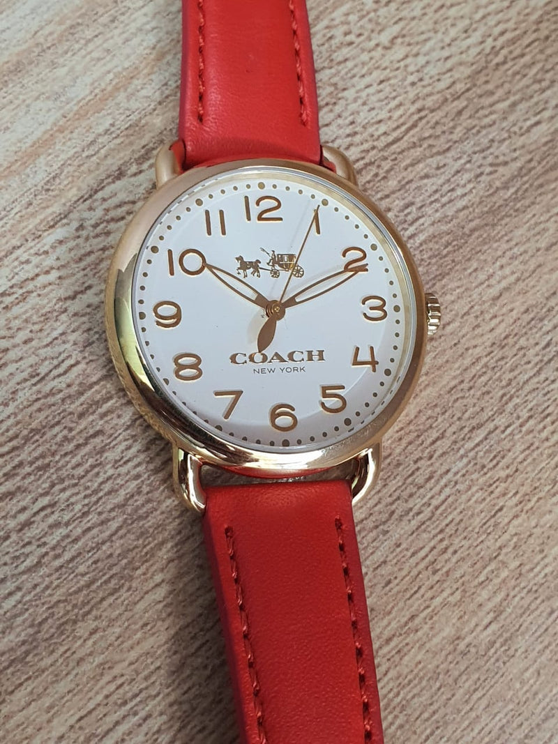 Coach Delancey Ivory Dial Orange Leather Strap Watch for Women - 14502719 Buy Now By Coach