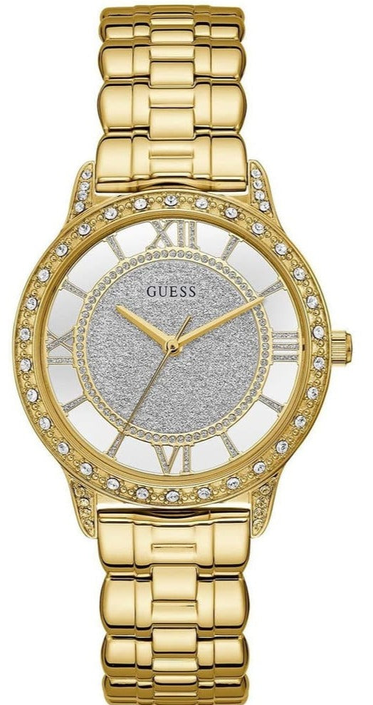 Shop Guess Analog Diamonds Silver Dial Gold Steel Strap Watch For Women - W1013l2 in USA