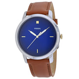 Shop Fossil The Minimalist 3H Blue Dial Brown Leather Strap Watch for Men - FS5499 in USA