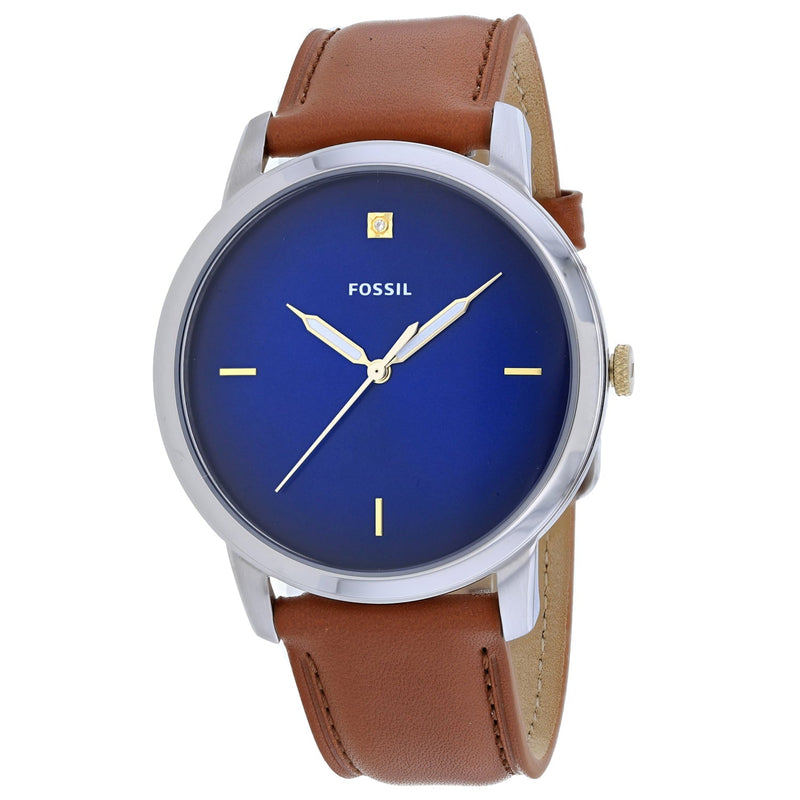 Shop Fossil The Minimalist 3H Blue Dial Brown Leather Strap Watch for Men - FS5499 in USA
