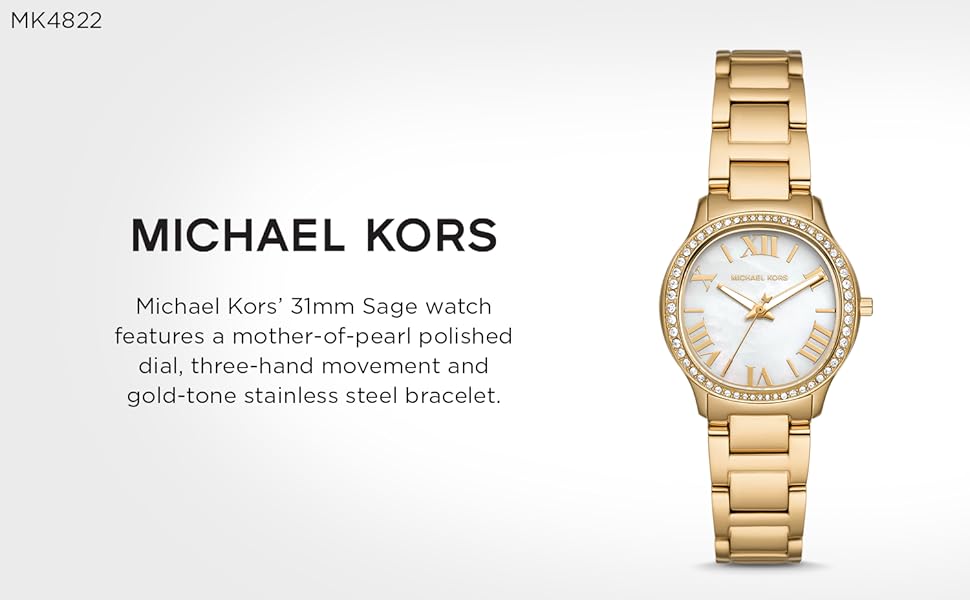 Michael Kors Sage Analog White Dial Gold Steel Strap Watch for Women - MK4822