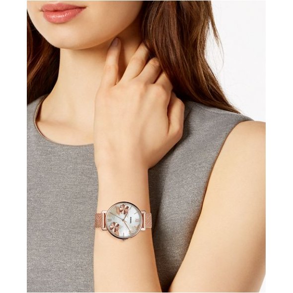 Fossil Jacqueline Three-Hand White Dial Rose Gold Mesh Bracelet Watch for Women - ES4534 Buy Now By Fossil