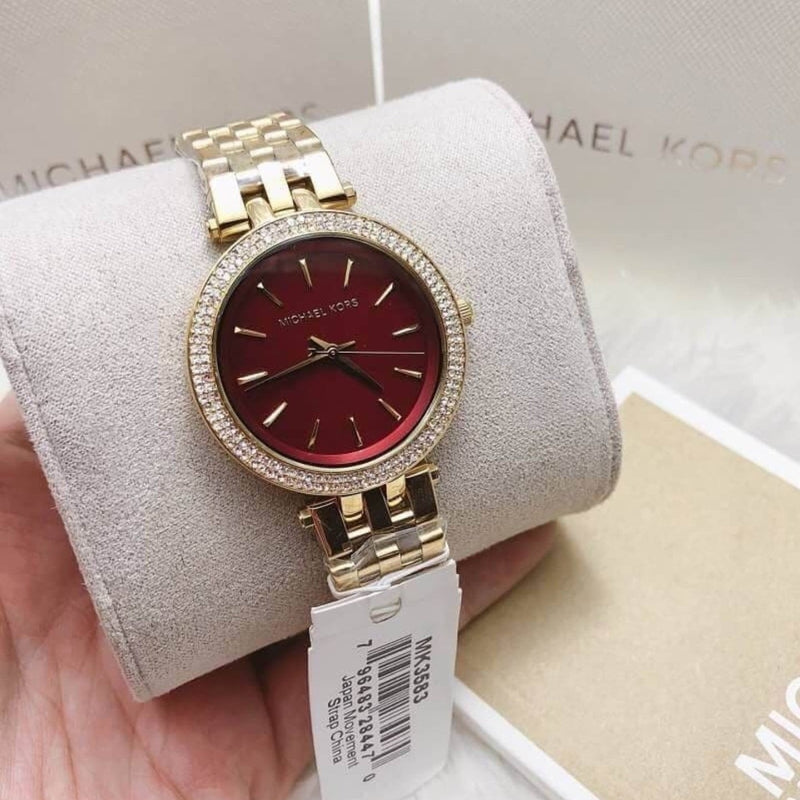 Michael Kors Darci Quartz Mother of Pearl Red Dial Gold Steel Strap Watch For Women - MK3583 Buy Now By Michael Kors