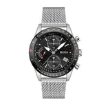 Hugo Boss Pilot Edition Chronograph Black Dial Silver Mesh Bracelet Watch for Men - 1513886