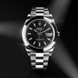 Shop Rolex Datejust 41 Oyster Black Dial Silver Oystersteel Strap Watch for Men - M126300-0011 in USA