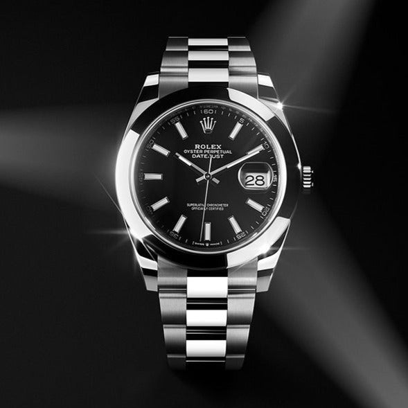 Shop Rolex Datejust 41 Oyster Black Dial Silver Oystersteel Strap Watch for Men - M126300-0011 in USA