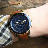 Fossil Grant Sport Chronograph Blue Dial Brown Leather Strap Watch for Men - FS5268 Buy Now By Fossil