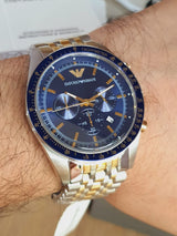 Emporio Armani Tazio Chronograph Blue Dial Two Tone Stainless Steel Watch For Men - AR6088 Buy Now By Emporio Armani