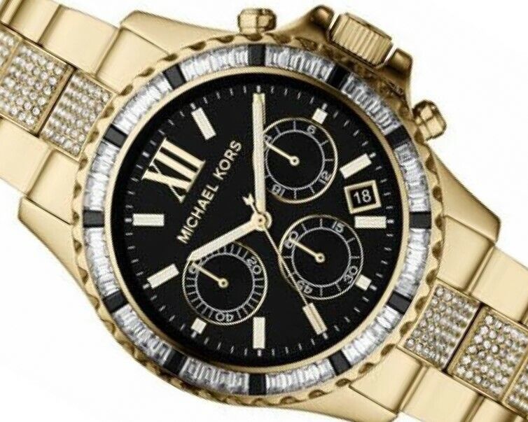 Michael Kors Everest Chronograph Black Dial Gold Steel Strap Watch For Women - MK5828 Buy Now By Michael Kors