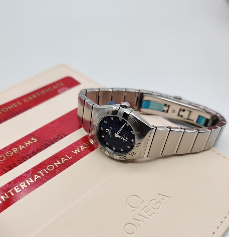 Shop Omega Constellation Manhattan Quartz Diamonds Blue Dial Silver Steel Strap Watch for Women - 131.10.25.60.53.001 in USA