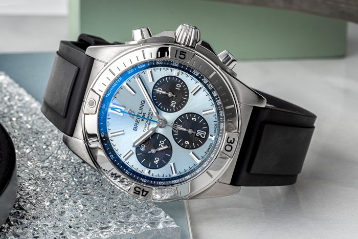 Breitling Chronomat B01 42 Blue Dial Black Rubber Strap Watch for Men - PB0134101C1S1