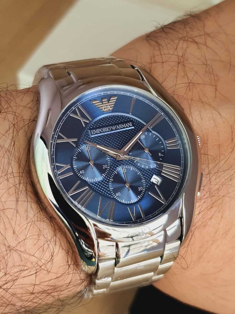 Emporio Armani Chronograph Quartz Blue Dial Silver Steel Strap Watch For Men - AR11082 Buy Now By Emporio Armani
