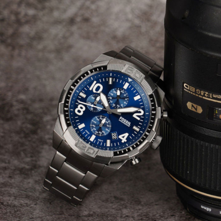 Fossil Bronson Chronograph Blue Dial Grey Steel Strap Watch for Men - FS5711 Buy Now By Fossil