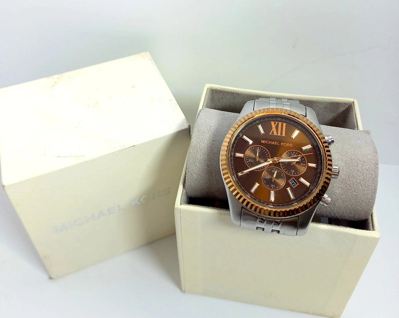Michael Kors Lexington Chronograph Brown Dial Silver Steel Strap Watch For Men - MK8732 Buy Now By Michael Kors