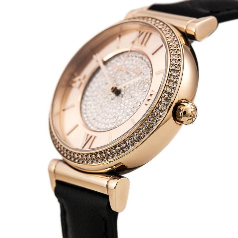Michael Kors Catlin Rose Gold Crystal Dial Black Leather Strap Watch for Women - MK2376 Buy Now By Michael Kors