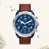 Fossil Bronson Chronograph Luggage Blue Dial Brown Leather Strap Watch for Men - FS5829 Buy Now By Fossil