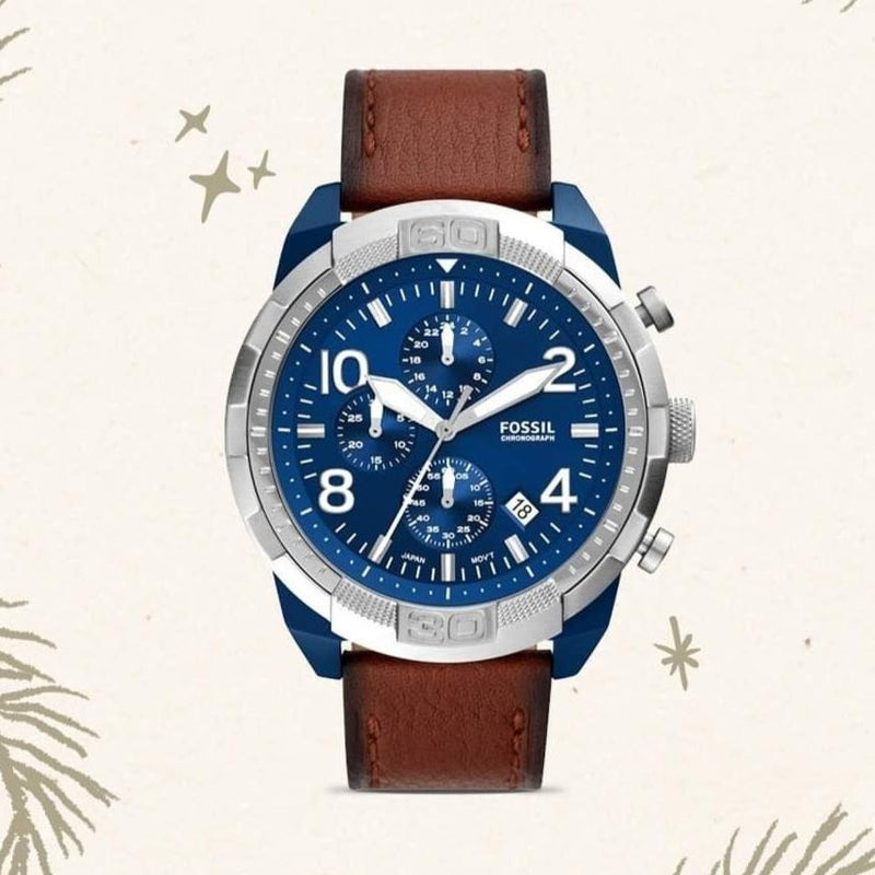 Fossil Bronson Chronograph Luggage Blue Dial Brown Leather Strap Watch for Men - FS5829 Buy Now By Fossil