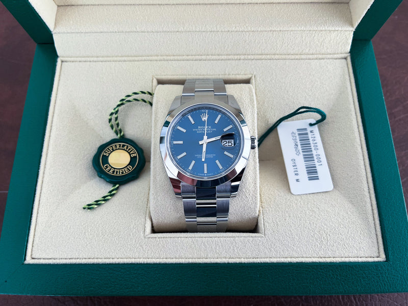 Shop Rolex Datejust 41 Oyster Blue Dial Oystersteel Strap Watch for Men - M126300-0001 in USA