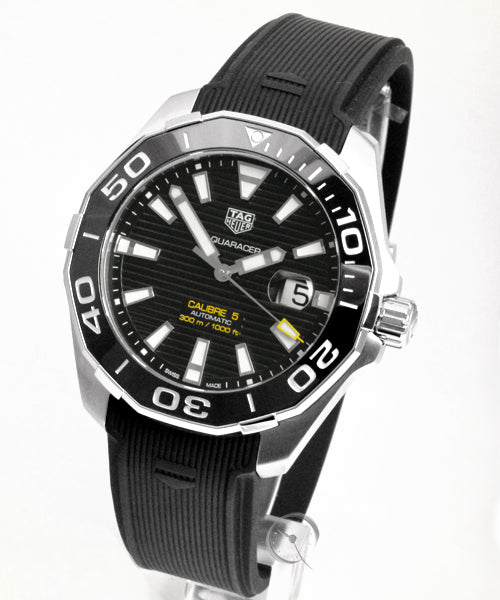 Shop Tag Heuer Aquaracer Calibre 5 Automatic Black Dial Black Rubber Strap Watch for Men - WAY201A.FT6142 in USA