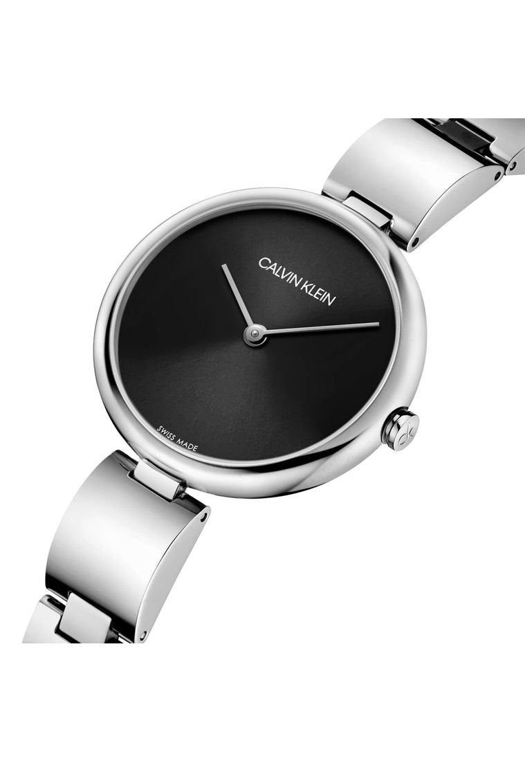 Shop Calvin Klein Wavy Black Dial Silver Steel Strap Watch for Women - K9U23141 in USA