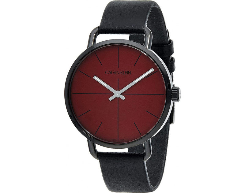 Calvin Klein Even Maroon Dial Black Leather Strap Watch for Men - K7B214CP Buy Now By Calvin Klein