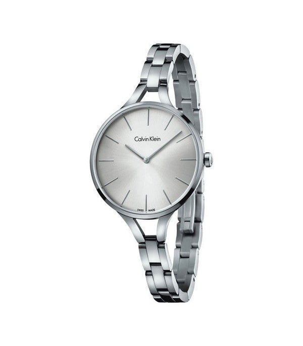 Calvin Klein Graphic White Dial Silver Steel Strap Watch for Women - K7E23146 Buy Now By Calvin Klein