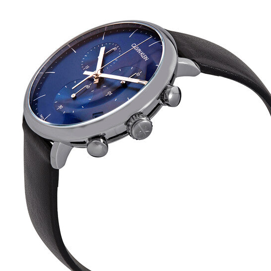 Calvin Klein High Noon Chronograph Blue Dial Black Leather Strap Watch for Men - K8M271CN Buy Now By Calvin Klein