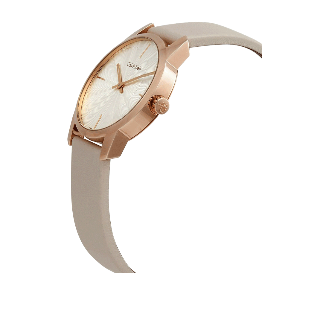 Calvin Klein City Silver Dial White Leather Strap Watch for Women - K2G236X6