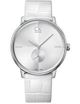 Calvin Klein Accent Silver Dial White Leather Strap Watch for Women - K2Y211K6 Buy Now By Calvin Klein