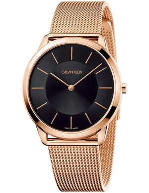 Calvin Klein Minimal Black Dial Rose Gold Mesh Bracelet Watch for Men - K3M2162Y