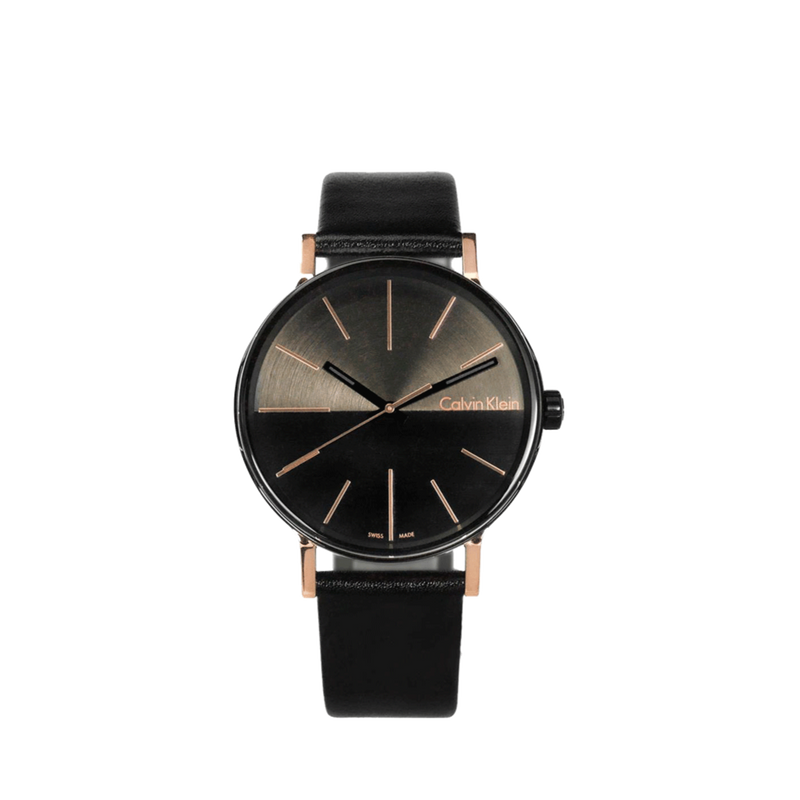 Calvin Klein Boost Black Dial Black Leather Strap Watch for Men - K7Y21TCZ