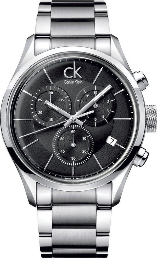 Shop Calvin Klein Masculine Chronograph Black Dial Silver Steel Strap Watch for Men - K2H27104 in USA