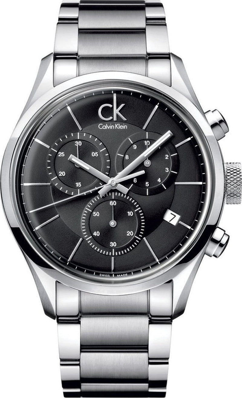Shop Calvin Klein Masculine Chronograph Black Dial Silver Steel Strap Watch for Men - K2H27104 in USA