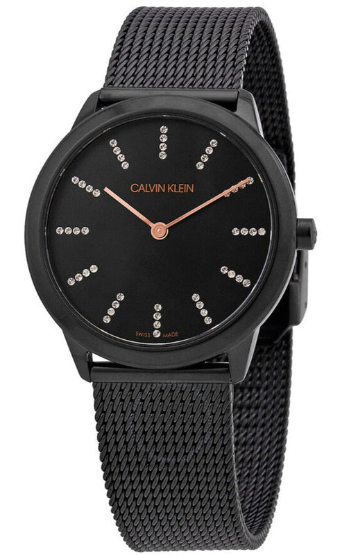 Calvin Klein Minimal Diamonds Black Dial Black Mesh Bracelet Watch for Women - K3M22X2X