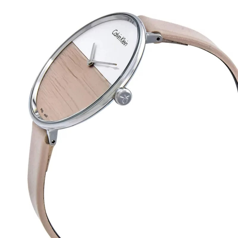 Calvin Klein Rise White Beige Dial Beige Leather Strap Watch for Women - K7A231XH Buy Now By Calvin Klein
